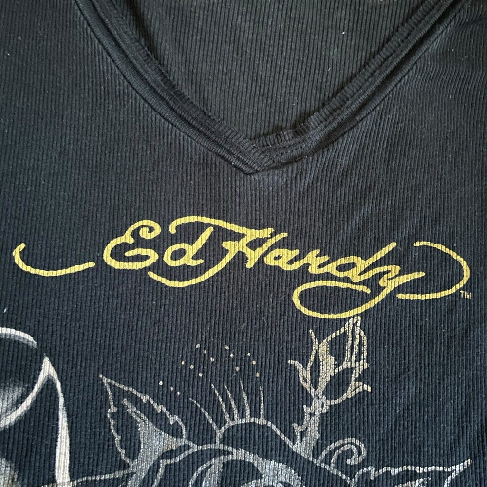 VTG Y2K Ed Hardy Black Long Sleeve Tattoo Graphic Shirt / Mini Dress Goth Medium - Picture 6 of 16